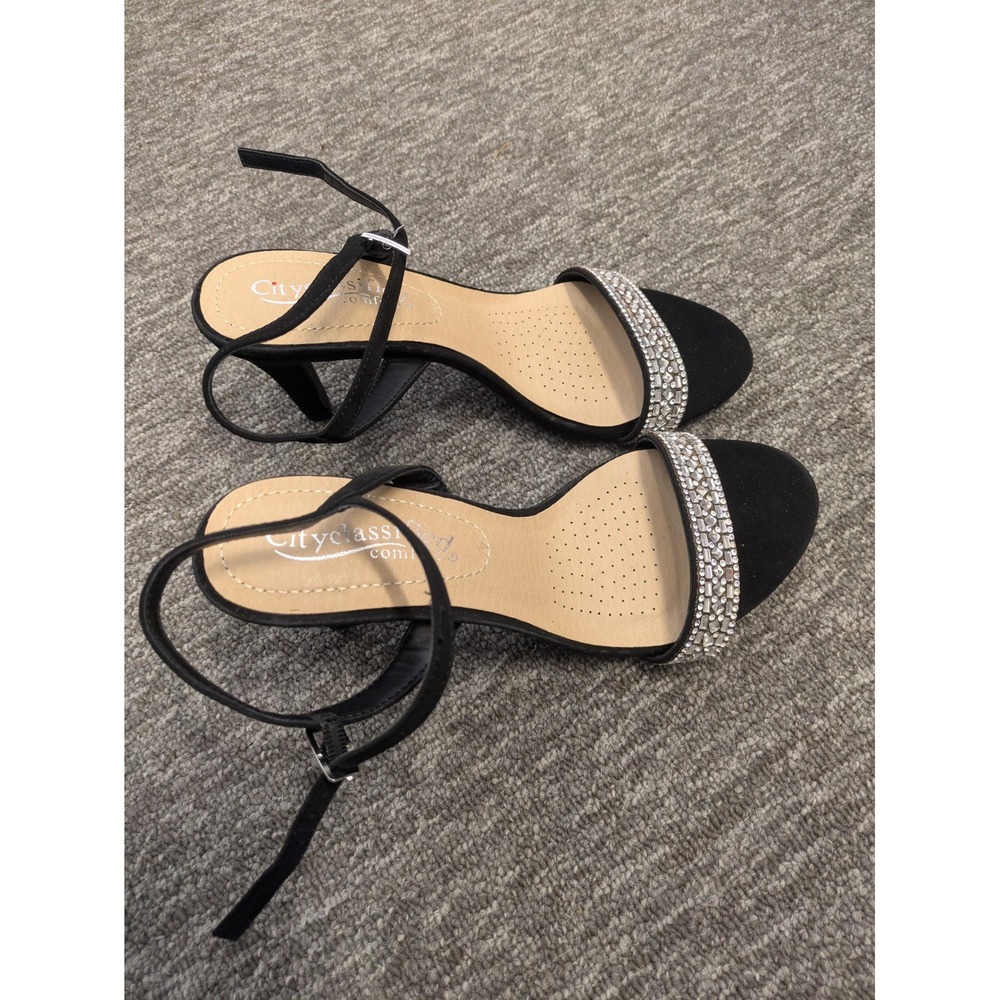 Cityclassified‎ Black Embellished Ankle Strap Heels Women's Size 6